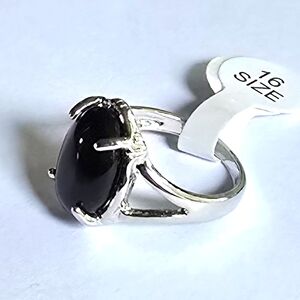 SPIRITUAL BLACK EBONY AGATE ENERGY & HEALTH TITANIUM NEW SIZE 6 QUALITY SILVER